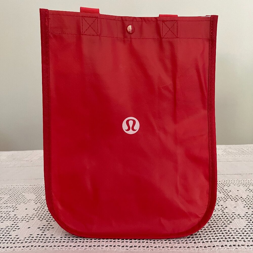 NEW Lululemon red & white small reusable tote bag